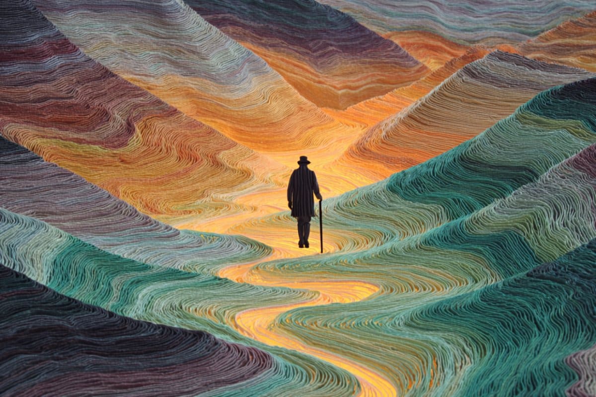 مقصد از خلقت انسان چیست؟_دریای تکنولوژی 25 مرد با عصا در میان تپه های رنگی